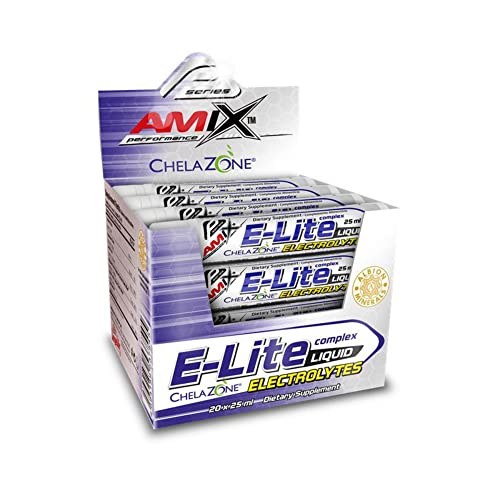 AMIX - Complemento Alimenticio E-Lite Electrolitos en Formato Líquido - 20 Sobres de 25 ml - Aporte de Vitaminas y Electrolitos - Ayuda a Mejorar el Rendimiento - Sabor Naranja