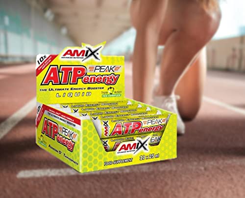 AMIX - Suplemento Deportivo ATP Energy Liquid - 10 x 25 ml - Ayuda a Desarrollar la Fuerza - Ayuda a Reducir la Fatiga y Restaura los Niveles de ATP - Sabor Limón