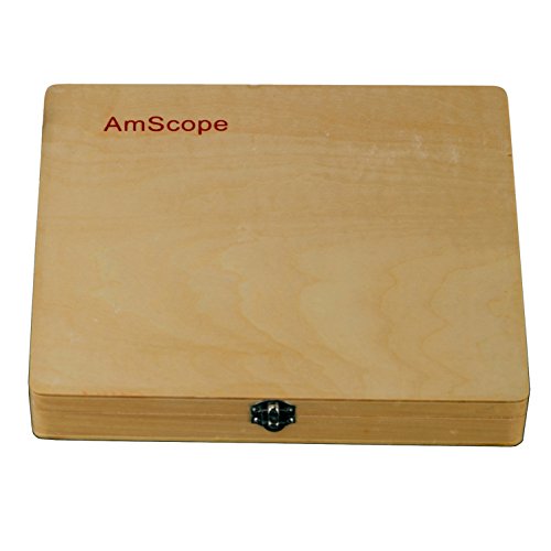 AmScope PS100B - Juego de portaobjetos de microscopio para educación básica de Ciencia biológica, 100 Diapositivas, Juego B, Incluye Estuche de Madera