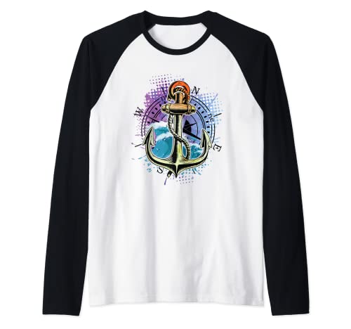 Anchor Gift Sailing Captain Boat Compass - Cuerda para cruceros Camiseta Manga Raglan