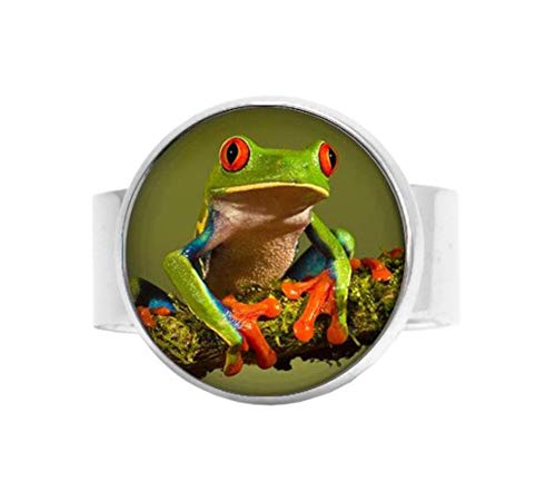 Anillo de rana de árbol de ojos rojos, anillo de rana de árbol, regalo para amantes de las ranas, joyería de cristal para fotos