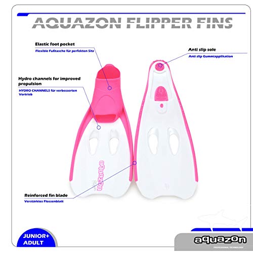 AQUAZON Aletas para niños Flipper, Aletas para bucear, Ideales para bucear con esnórquel, bucear o como Aletas de natación, Aletas para bucear con esnórquel, Colour:Pink-White, Size:34/35