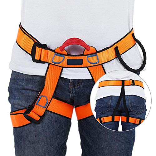 Arnés de Seguridad de Escalada - Cinturones de Seguridad para Montañismo para Hombre Mujer - Arnés Anticaídas de Montaña Ajustable Multiusos(Orange)