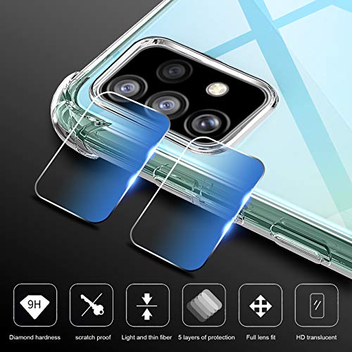 AROYI Funda Compatible con Samsung Galaxy A52s 5G / A52 5G & 4G, 2 Pack Cristal Templado y 2 Pack Lente de cámara, Carcasa Suave TPU Silicona Airbag Anti-Choque - Transparente