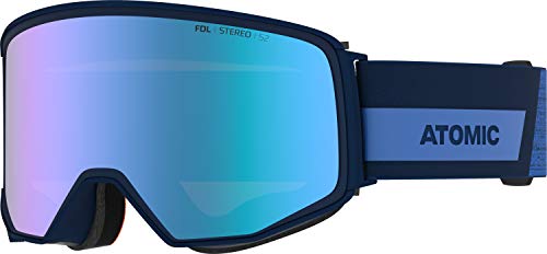 Atomic Máscara de esquí All-Mountain, Unisex, Para tiempo nublado a soleado, Incluye dos lentes, Montura grande, Sistema Quick Click, Four Q Stereo, Azul/Azul Stereo, AN5106120
