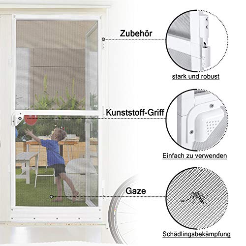Aufun Puerta mosquitera para puerta de hasta 95 x 210 cm, Mosquitera Fija Puertas Abatibles con marco de aluminio en blanco(100 x 210 cm)