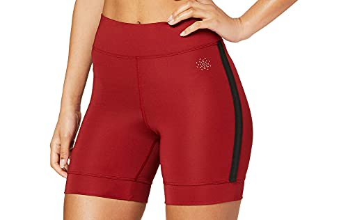 AURIQUE Shorts para Correr con Banda Lateral Mujer, Rojo (Red Dhalia), 40, Label:M
