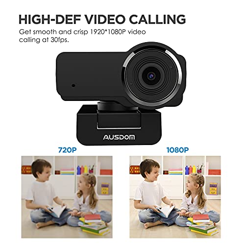 AUSDOM AW635 HD 1080p Webcam con micrófono para pc, USB Streaming Cámara Web, FOV de 60° Plug & Play Webcam para Ordenador Mac portátil Escritorio Twitch Zoom Skype Google Meet Teams Videollamadas