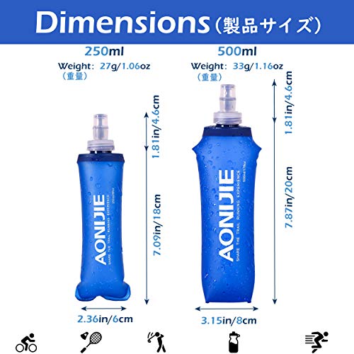 Azarxis Soft Flask Botella de Agua Blanda TPU Flexible Bolsa de Hidratación Deportiva para Correr Senderismo Ciclismo (2 × 250ml)