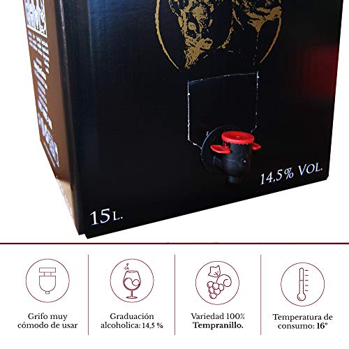 Bag in Box 15L Vino Tinto PREMIUM (Equivalente a 20 Botellas de 750 ml) vino tinto con grifo y asa incorporada con la máxima calidad y uvas seleccionadas Bodega Los Corzos
