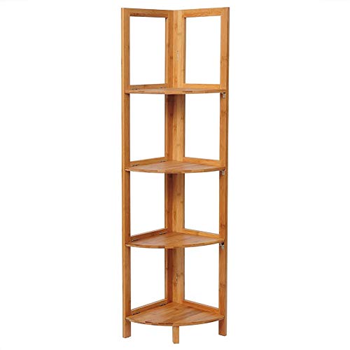 BAKAJI - Estantería esquinera Plegable, 4 estantes, estantes de Madera de bambú, Mueble esquinero, Dimensiones 27 x 27 x 120 cm, Color bambú Natural