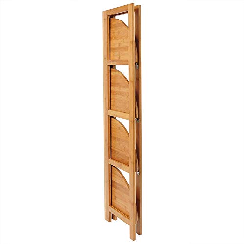 BAKAJI - Estantería esquinera Plegable, 4 estantes, estantes de Madera de bambú, Mueble esquinero, Dimensiones 27 x 27 x 120 cm, Color bambú Natural