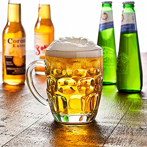 Bar@Drinkstuff - El hoyuelo británico gran taza - pack de 4 | hoyuelo tazas, jarras de cerveza, jarras de cerveza, hoyuelo tazas, jarra de vidrio | jarras de cerveza cristal tradicional | jarras de cerveza con hoyuelos
