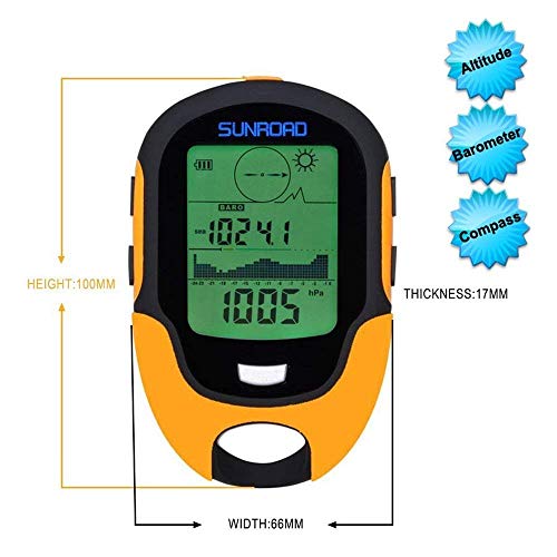 Barómetro, altímetro y brújula multifunción FR500 que incorpora funciones de altímetro, barómetro, termómetro, brújula, linterna LED y previsión del tiempo