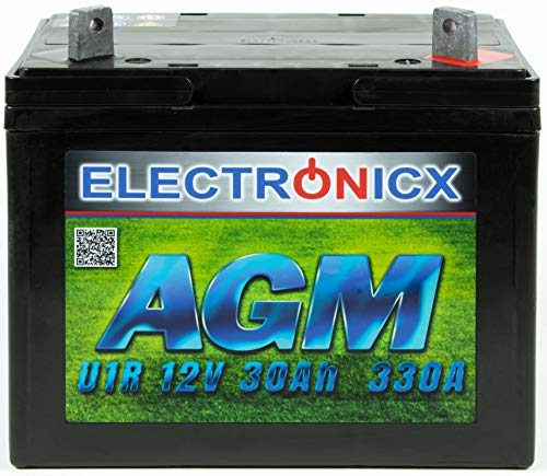 Batería Electronicx AGM para Tractor de césped, batería de arranque para cortacésped, batería de arranque, batería de 12V, 12V, 30Ah, para Tractor de césped, batería de Gel (más a la derecha)