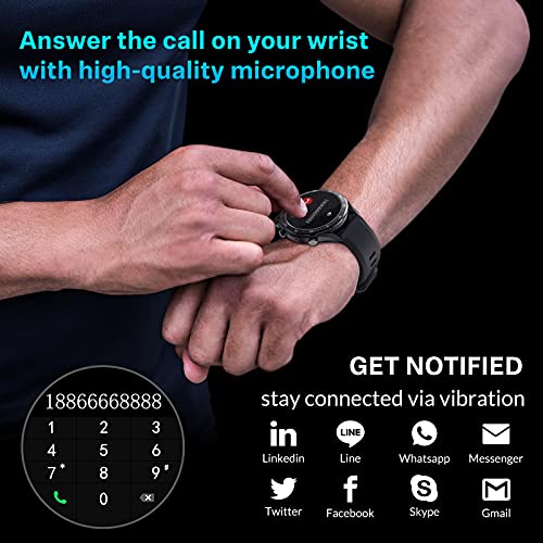 Bebinca Smartwatch para Hombres 1.28"Hacer y Recibir Llamadas Manos Libres, Altavoz Bluetooth con Reproductor de música 128MB Reloj Inteligente Fitness Tracker 3ATM Impermeable iOS/Android(Negro)