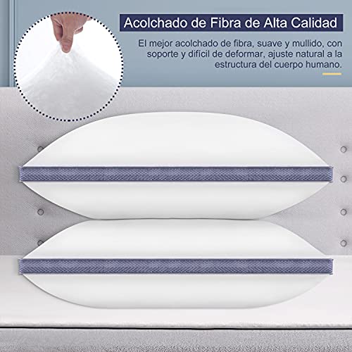 BedStory Almohada 42 x 70 cm Pack de 2 para Dormir, Almohadas de Hotel de Lujo Almohada Antiacaros Firmeza Media con Diseño de Rejilla Lateral, Almohada con Relleno de Microfibra Lavable a máquina