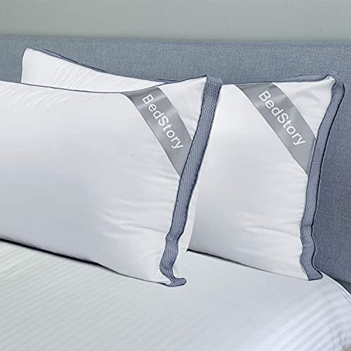 BedStory Almohada 42 x 70 cm Pack de 2 para Dormir, Almohadas de Hotel de Lujo Almohada Antiacaros Firmeza Media con Diseño de Rejilla Lateral, Almohada con Relleno de Microfibra Lavable a máquina