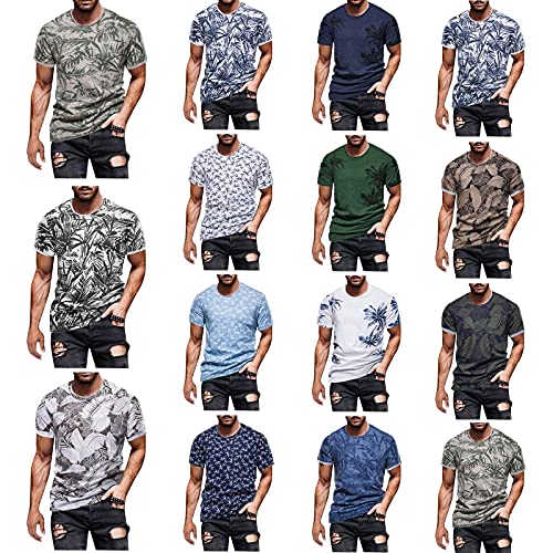 Beokeuioe Camiseta de manga corta para hombre, de gran tamaño, para verano, con impresión 3D, cuello redondo, manga corta, camiseta de entrenamiento para hombres, Negro , M