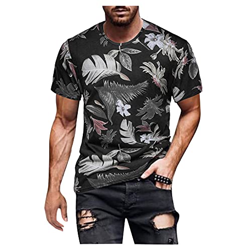 Beokeuioe Camiseta de manga corta para hombre, de gran tamaño, para verano, con impresión 3D, cuello redondo, manga corta, camiseta de entrenamiento para hombres, Negro , M