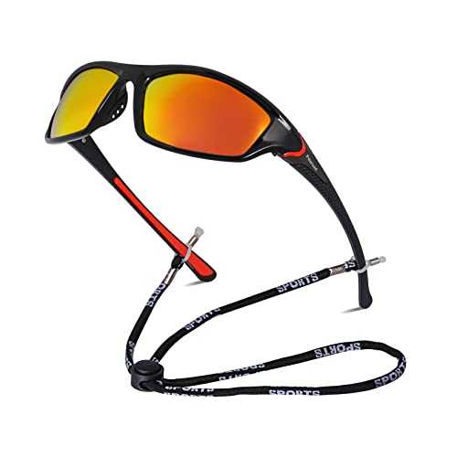 besbomig Gafas de Sol Polarizadas para Ciclismo, Protección UV400 Ligeras, Mujer Hombre Gafas de Sol Deportivas con Correa de Cuerda, para Conducir, Correr, Pescar, Golf