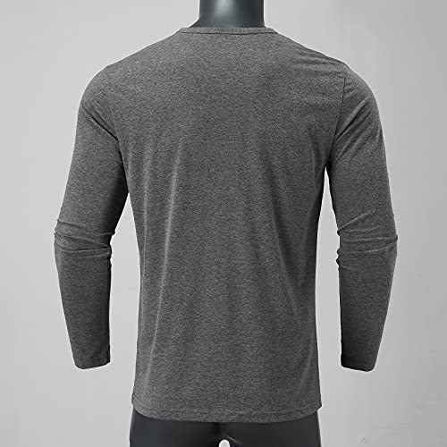 Binggong Camiseta de manga larga para hombre, cuello estrecho, color blanco, cómoda, gris, XXL