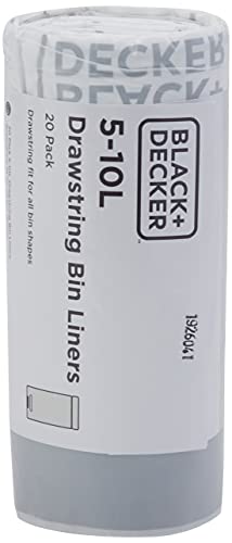 BLACK+DECKER BXBB0005E Bolsas de basura con cordón de 5-10L, paquete de 20, blancas