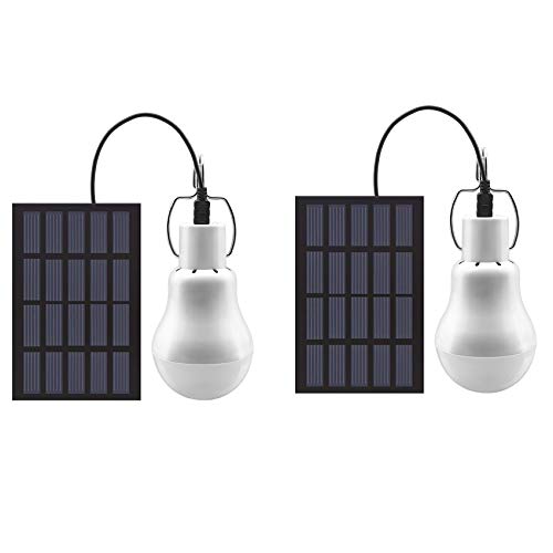 Bombilla LED de cobertizo con energía solar, portátil linterna de carga USB, luz para interiores, cocina, lectura con panel solar para senderismo, camping, tienda de pesca, iluminación (paquete de 2)