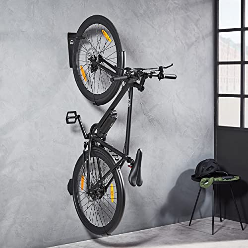 Borgen soporte de pared para bicicletas | Soporte vertical de pared negro mate para e-bikes, BTT, bicicletas carretera | Gancho para bicicletas para casa y garaje incl. almohadillas protectora pared