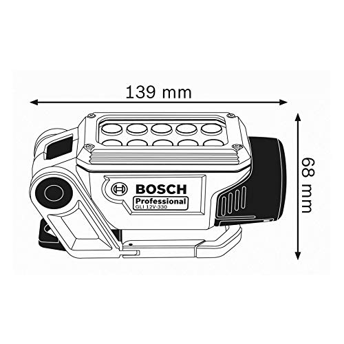 Bosch Professional 12V System linterna de obra a batería GLI 12V-330 (330 lúmenes, 0,3 kg, 2 ajustes de luminosidad, sin baterías ni cargador, en caja)