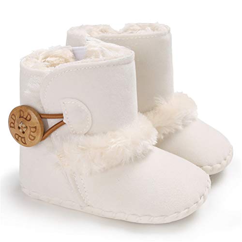 Botas de Bebés Unisexo Zapatos Primeros Pasos Invierno Soft Sole Botas Suaves de Nieve de Suela 0-18 Meses (12-18 Meses, Blanco, Tamaño de Etiqueta 13)