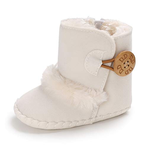 Botas de Bebés Unisexo Zapatos Primeros Pasos Invierno Soft Sole Botas Suaves de Nieve de Suela 0-18 Meses (12-18 Meses, Blanco, Tamaño de Etiqueta 13)