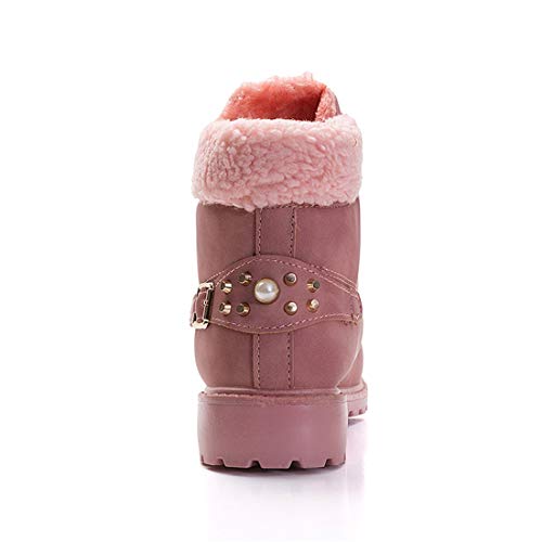 Botas Nieve Mujer Otoño Invierno Calentar Piel Forro Botines Retro Snow Boots Cordones Zapatillas Planas Rosa 38
