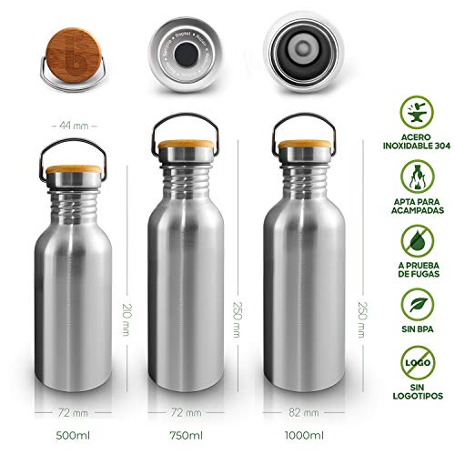 Botella Agua Acero Inoxidable 750ml | Botella Reutilizable | Cantimplora Acero Inoxidable | Botella Metálica | Fácil De Limpiar | Botella BPA Free | Botella portátil | Botella Camping | Bambaw