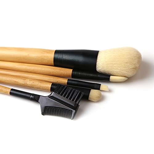 Brissa España. 5 Brochas de Maquillaje Baratas. Set Brochas Pinceles Ecológicas Bambú Maquillaje Básico. Neceser Negro