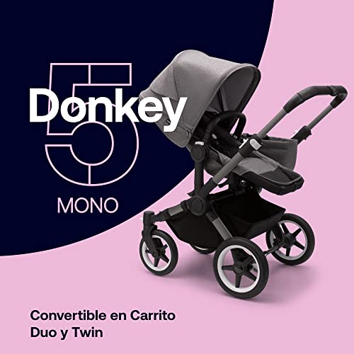 Bugaboo Donkey 5 Mono, Convertible En Carrito Doble De Lado a Lado, Diseño Mejorado, Silla Reversible, Dirección a Una Mano y Cesta Lateral, Grey Melange
