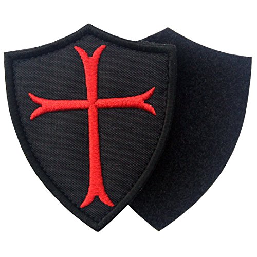 Caballeros Templarios Escudo cruzado Militar Moral Broche Bordado de Gancho y Parche de Gancho y bucle de cierre
