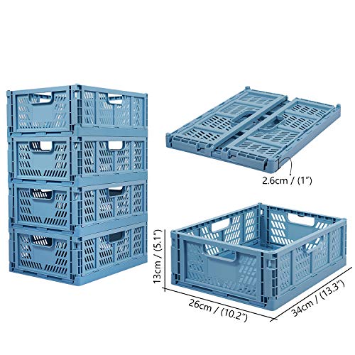 Cajas de almacenamiento plegables de plástico, juego de 4 cestas plegables, cesta de almacenamiento para cocina, cajón, apilables, cajas de almacenamiento, cajas de transporte, cocina, color azul