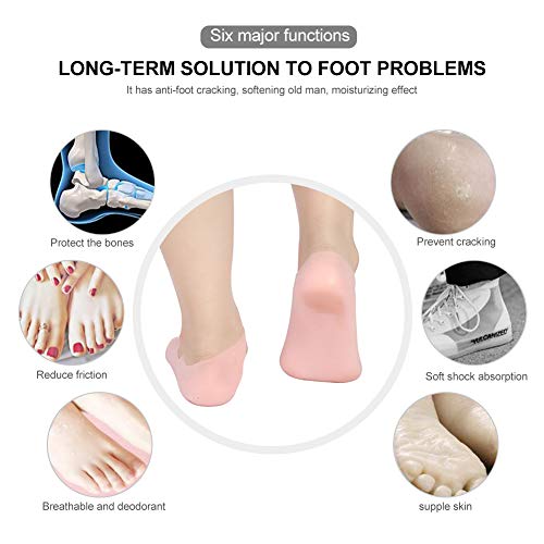 Calcetines de silicona 1 par de pie anti-grietas protector cuidado de los pies herramienta de prevención de calcetines, para el agrietados en la piel seca Unisex(M rosa)