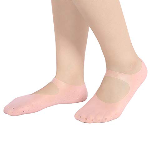 Calcetines de silicona 1 par de pie anti-grietas protector cuidado de los pies herramienta de prevención de calcetines, para el agrietados en la piel seca Unisex(M rosa)