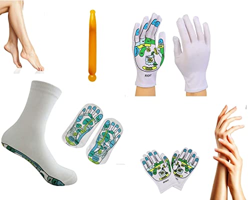 Calcetines y guantes de refleflexología acupresión con la ayuda del Batón, Fantasía, patrones de zonas del cuerpo, masaje de manos y pies