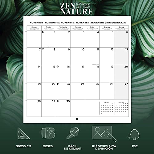 Calendario Zen Nature 2022 - Calendario 2022 pared - Calendario pared │ Calendario 2022 - Calendario mensual - Producto con licencia oficial