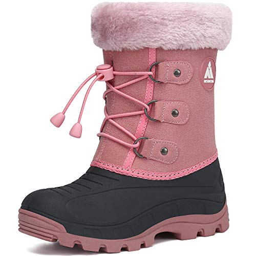 Cálidas Zapatos de Nieve Niña Impermeable Botas de Invierno Cómodas Antideslizante Winter Boots Niña Forrado de Piel Sintética Zapatos de Interior al Aire Libre, Boot Rosa 29
