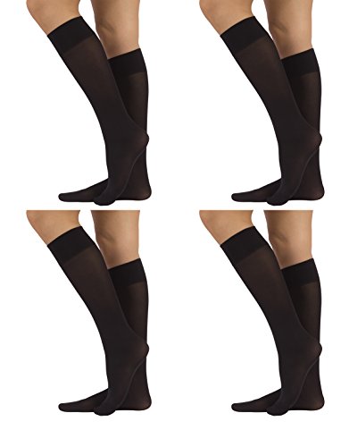 CALZITALY 4 Pares De Medias Tupidas Hasta La Rodilla | 40 Den | Negro | Calcetería Italiana (Talla Unica, Negro)