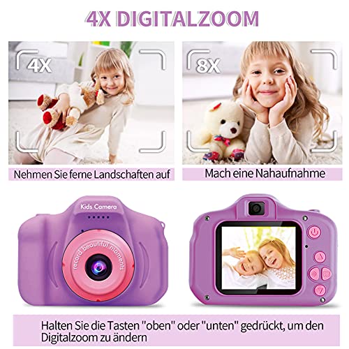 Cámara de fotos digital para niños y niñas, cámara de vídeo HD 1080P para todos, juguetes, cámara de fotos para regalo de cumpleaños para 3, 4, 5, 6, 7, 8 años, (morado)