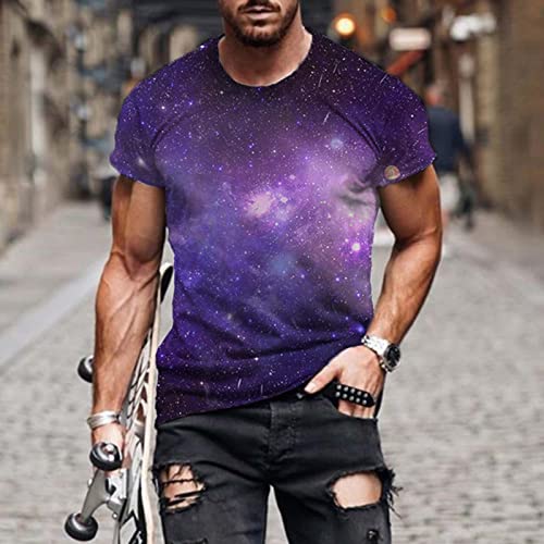 Camiseta de manga corta para hombre, de verano, informal, con impresión 3D, cuello redondo, camiseta de manga corta para hombre, A40-purple, M-36/38/40