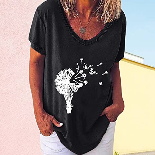 Camiseta de manga corta para mujer con estampado de flores de gave, diseño bohemio, con bolsillo de manga corta, con puntadas, corbata, botón de presión, dos suéteres. Negro XXXXXL