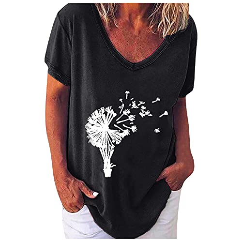 Camiseta de manga corta para mujer con estampado de flores de gave, diseño bohemio, con bolsillo de manga corta, con puntadas, corbata, botón de presión, dos suéteres. Negro XXXXXL
