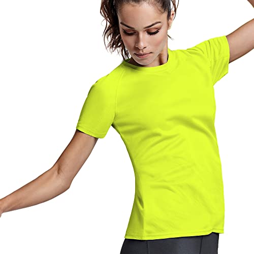 Camiseta Técnica Deporte Manga Corta para Mujer - Camiseta Deportiva Tejido Control Dry Flexible, Ligera y cómoda (2XL, Amarillo)