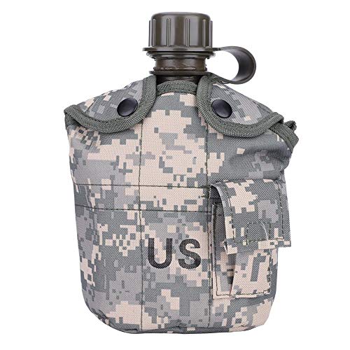 Cantina de Estilo Militar, Botella de Agua de Aluminio con Bolsa de Camuflaje y Taza Quart para Caminatas de Campamento